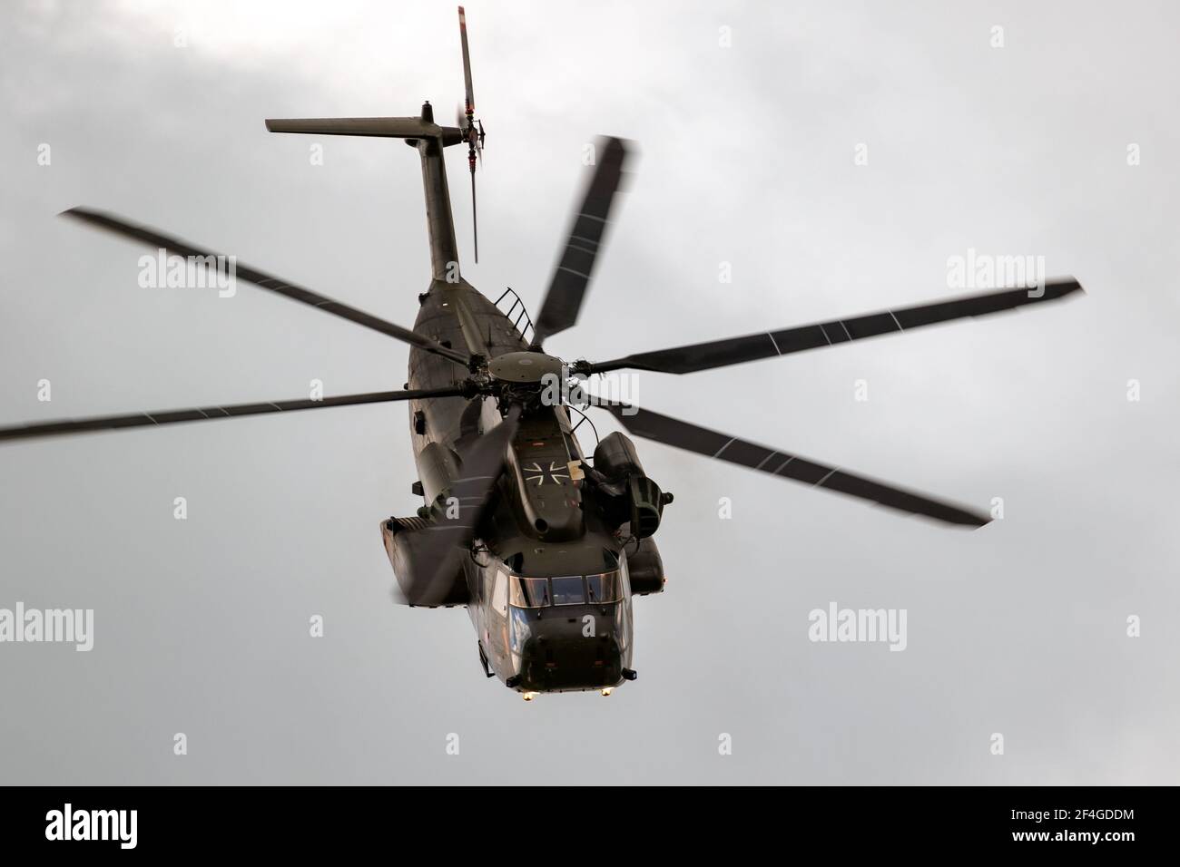 German Army Sikorsky CH-53 Stallion transport helicopter in flight over Fliegerhorst Jagel, Germany - June 13, 2019 Stock Photo