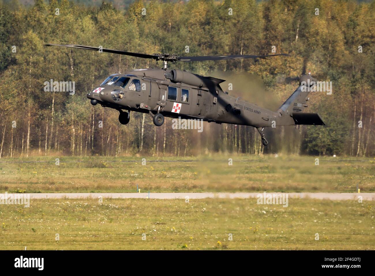 United States Army Sikorsky UH-60M Blackhawk medevac helicopter landing. The Netherlands - October 27, 2017 Stock Photo