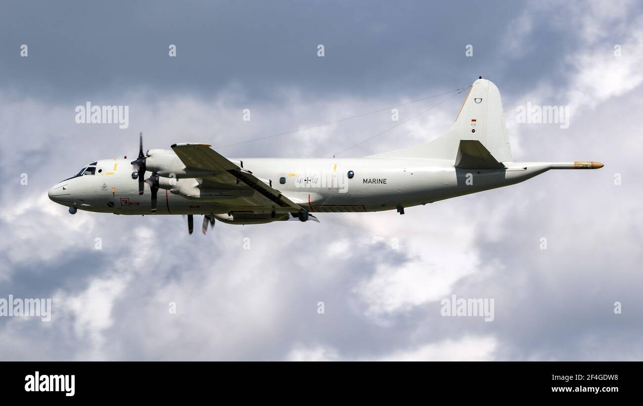 German Navy Lockheed P-3 Orion patrol aircraft in flight. Germany - June 13, 2019 Stock Photo
