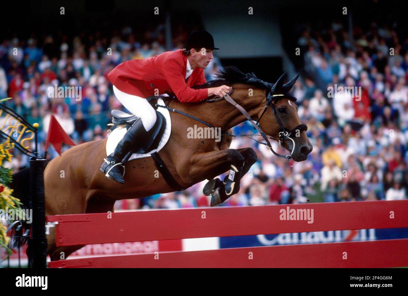 CSIO Spruce Meadows Masters, 1994, Ludger Beerbaum, Germany, riding Almox Ratina Z Stock Photo