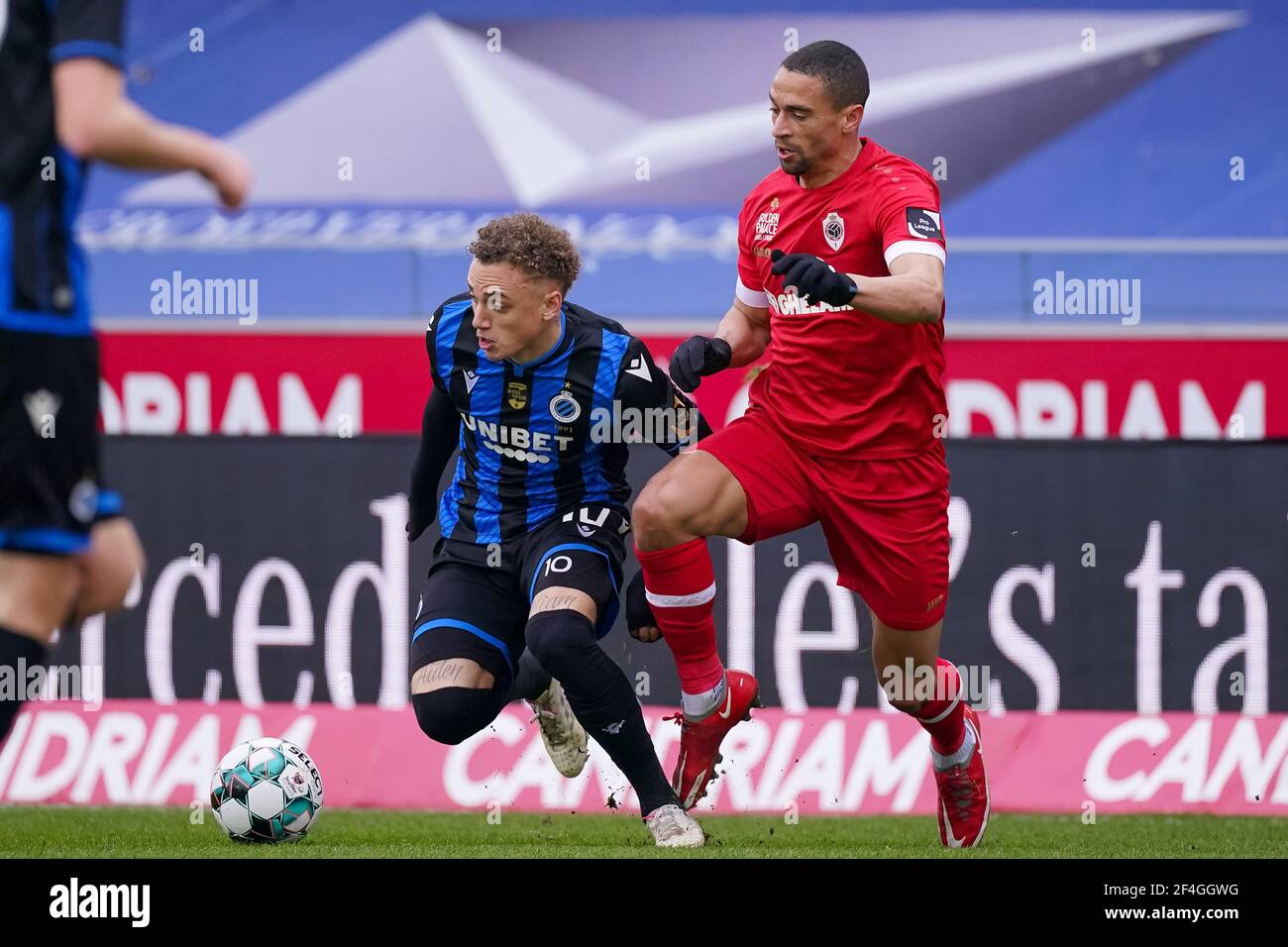Bruges Belgium March 21 Noa Lang Of Club Brugge And Nill De Pauw Of Royal Antwerp During The Jupiler Pro League Match Between Club Brugge And Fc A Stock Photo Alamy