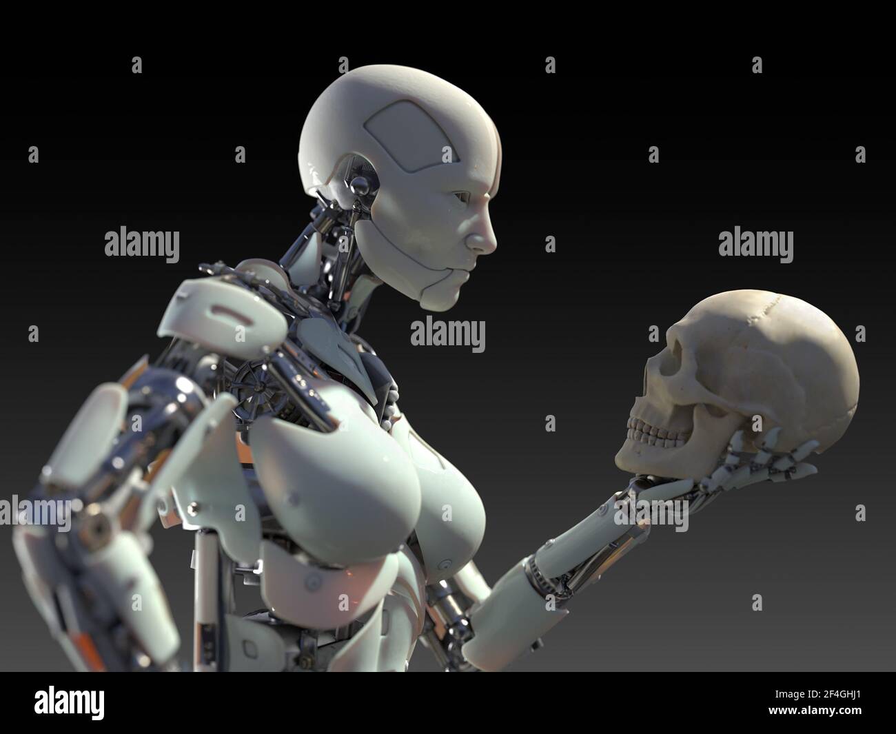 robot holding a human skull Stock Photo - Alamy