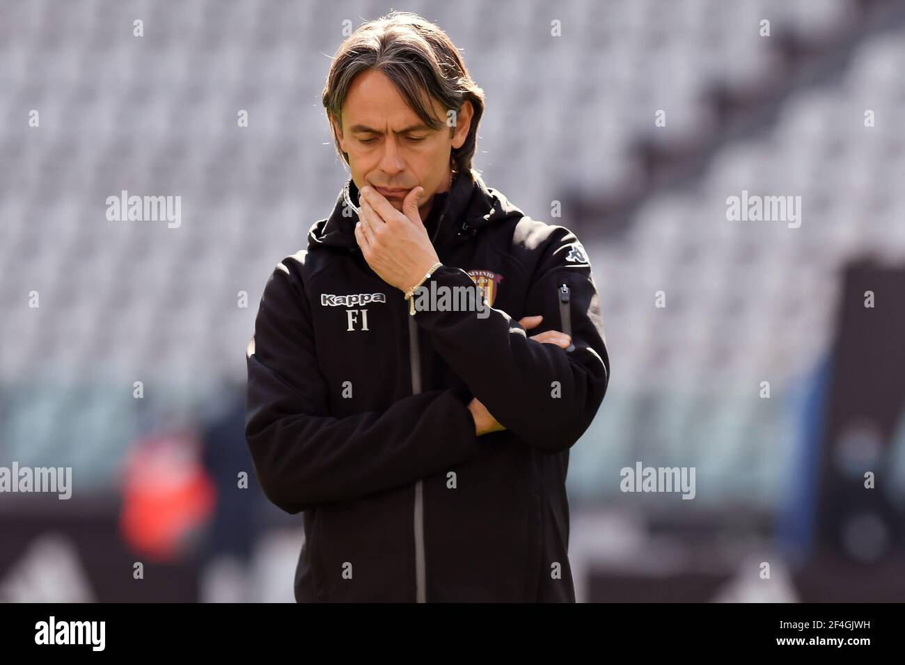 Turin, Italy. 21st Mar, 2021. Filippo Inzaghi coach of Benevento Calcio reacts prior to the Serie A football match between Juventus FC and Benevento Calcio at Allianz stadium in Torino (Italy), March 21th, 2021. Photo Giuliano Marchisciano/OnePlusNine/Insidefoto Credit: insidefoto srl/Alamy Live News Stock Photo