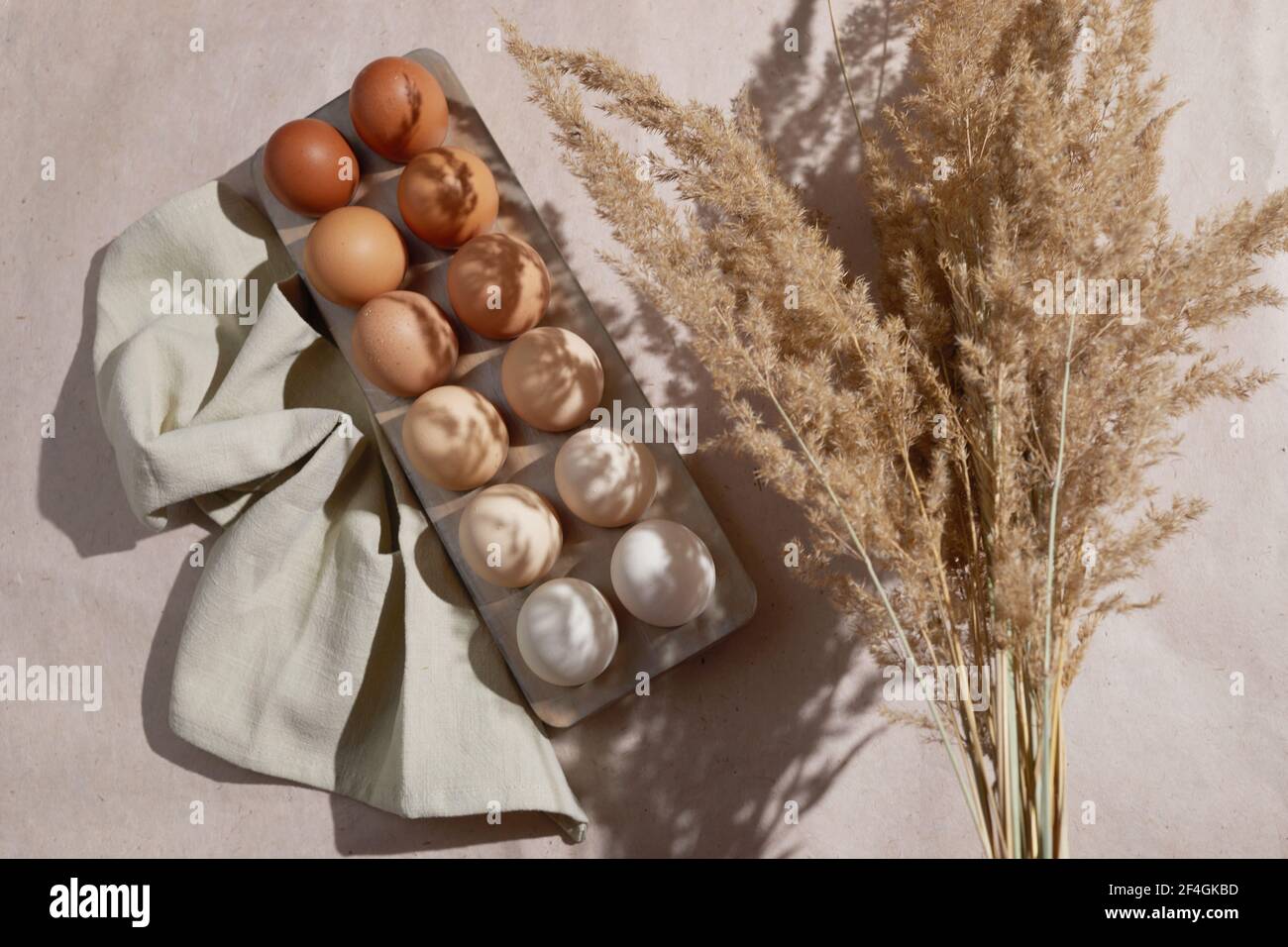 Zero waste easter concept. Eco friendly lifestyle, hard sun shadows. Stock Photo