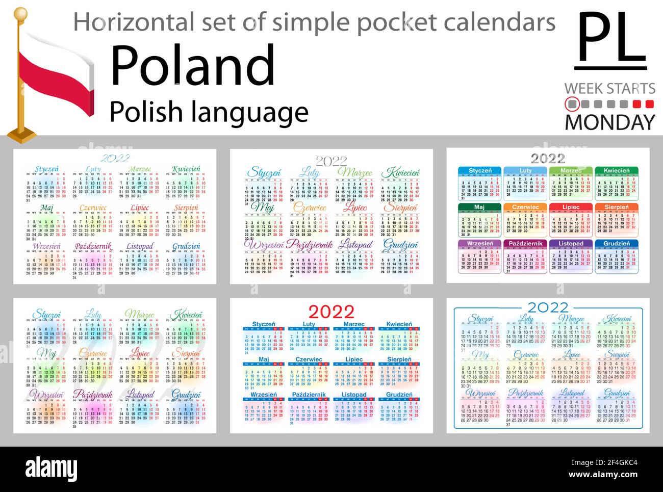 Polish horizontal set of pocket calendars for 2022 (two thousand twenty