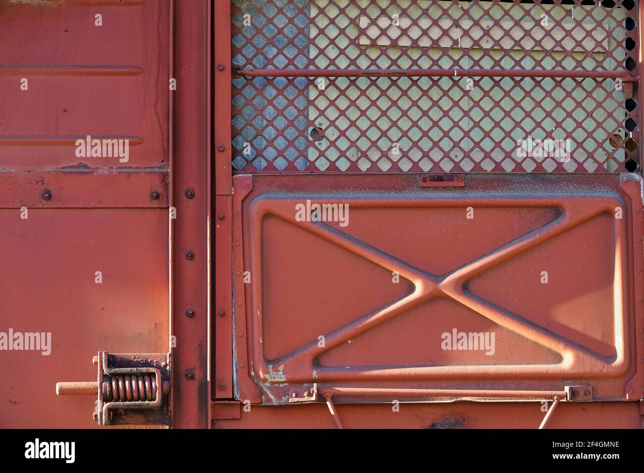 Detail of a rusty metal wagon of a RENFE train (National Network of Spanish Railways) Stock Photo