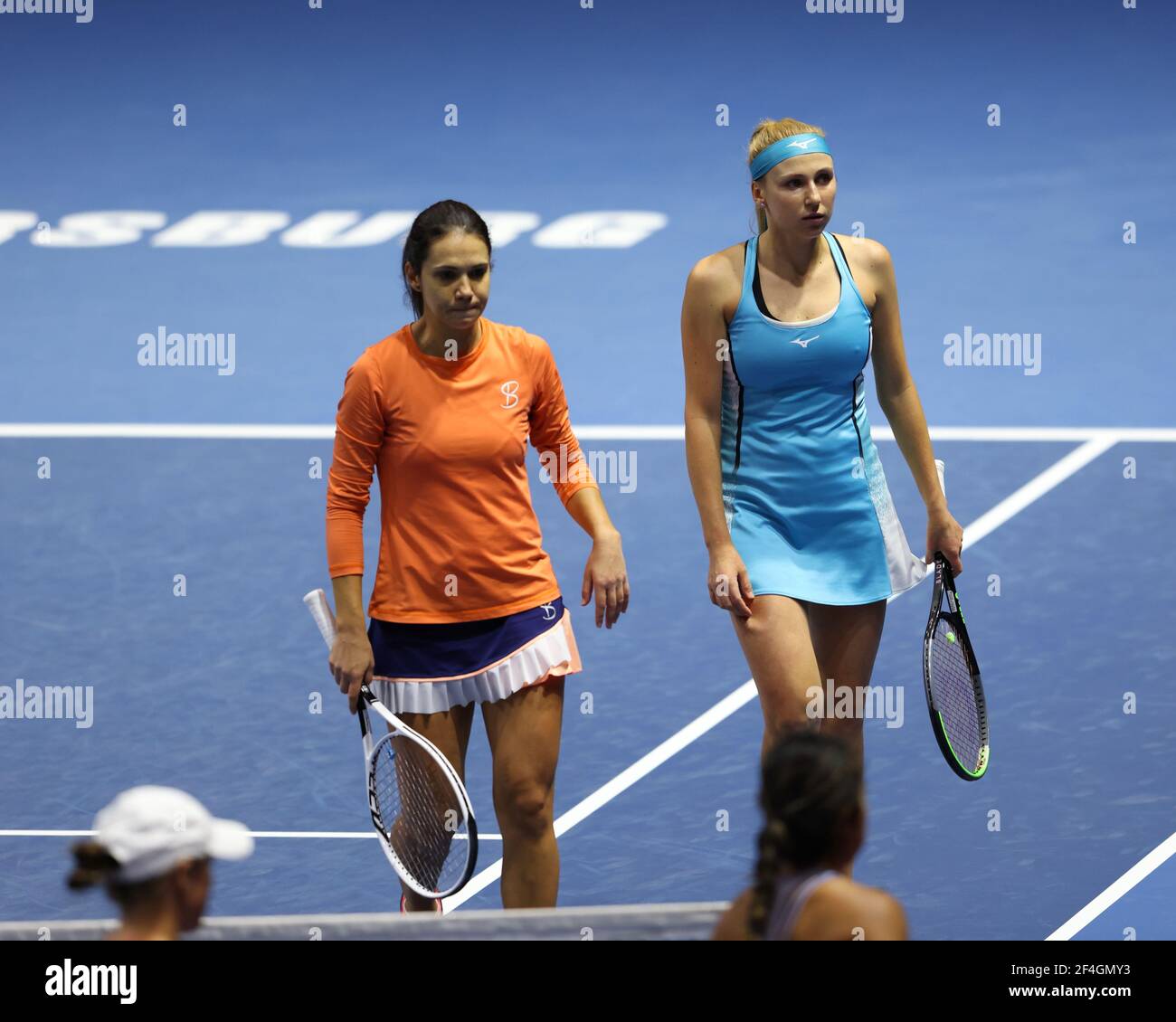 Saint Petersburg, Russia. 21st Mar, 2021. Nadiia Kichenok of Ukraine and Raluca Olaru of Romania playing against Kaitlyn Christian and Sabrina Santamaria of USA during the St. Petersburg Ladies Trophy 2021 tennis tournament at Sibur Arena.Final score: (Nadiia Kichenok and Raluca Olaru 2-1 Kaitlyn Christian and Sabrina Santamaria) (Photo by Maksim Konstantinov/SOPA Images/Sipa USA) Credit: Sipa USA/Alamy Live News Stock Photo