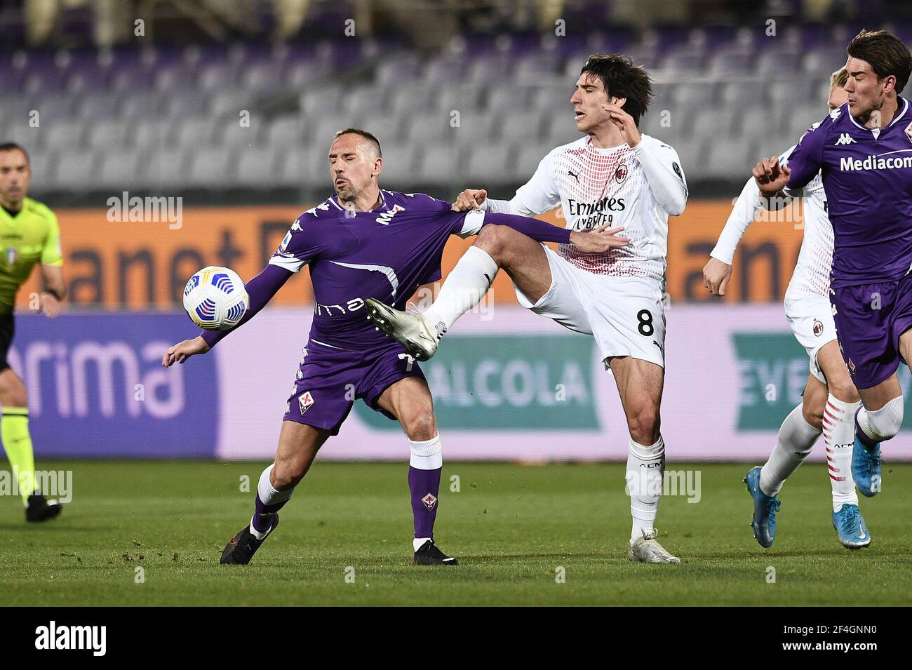 Florence, Italy. 21st Mar, 2021. Dusan Vlahovic (ACF Fiorentina) during ACF  Fiorentina vs AC Milan, Italian football Serie A match in Florence, Italy,  March 21 2021 Credit: Independent Photo Agency/Alamy Live News