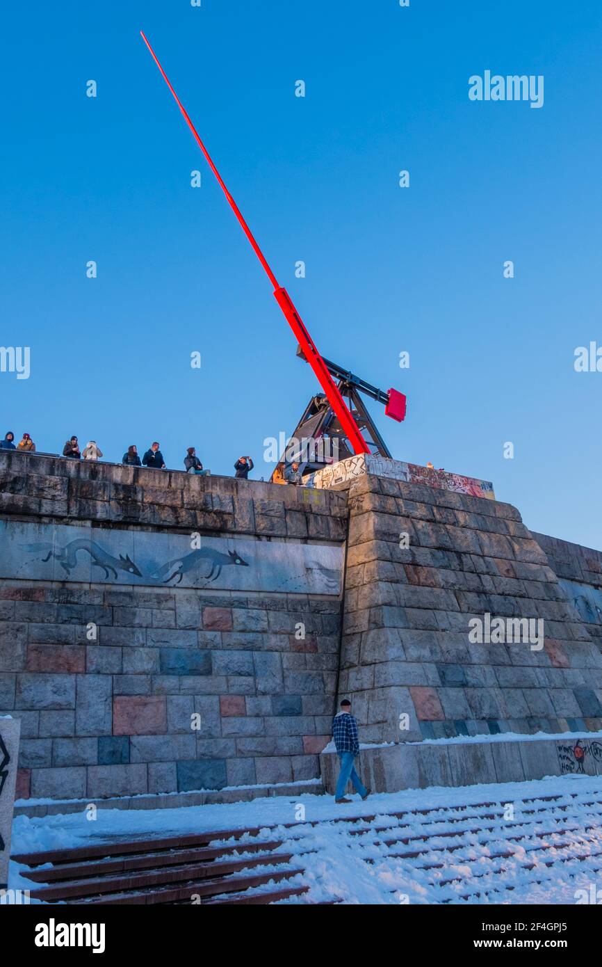 Pražský metronom, Metronome, Letna, Prague, Czech Republic Stock Photo Alamy