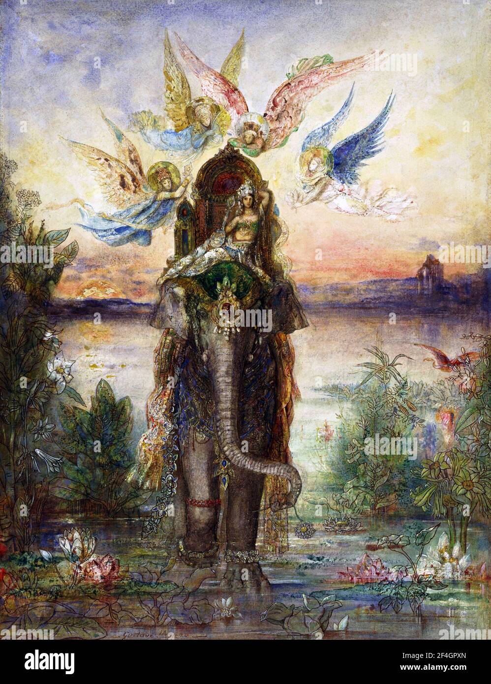 Gustave Moreau. Painting entitled 'The Sacred Elephant' by the French symbolist painter, Gustave Moreau (1826-1898), watercolour and gouache on paper, 1882 Stock Photo