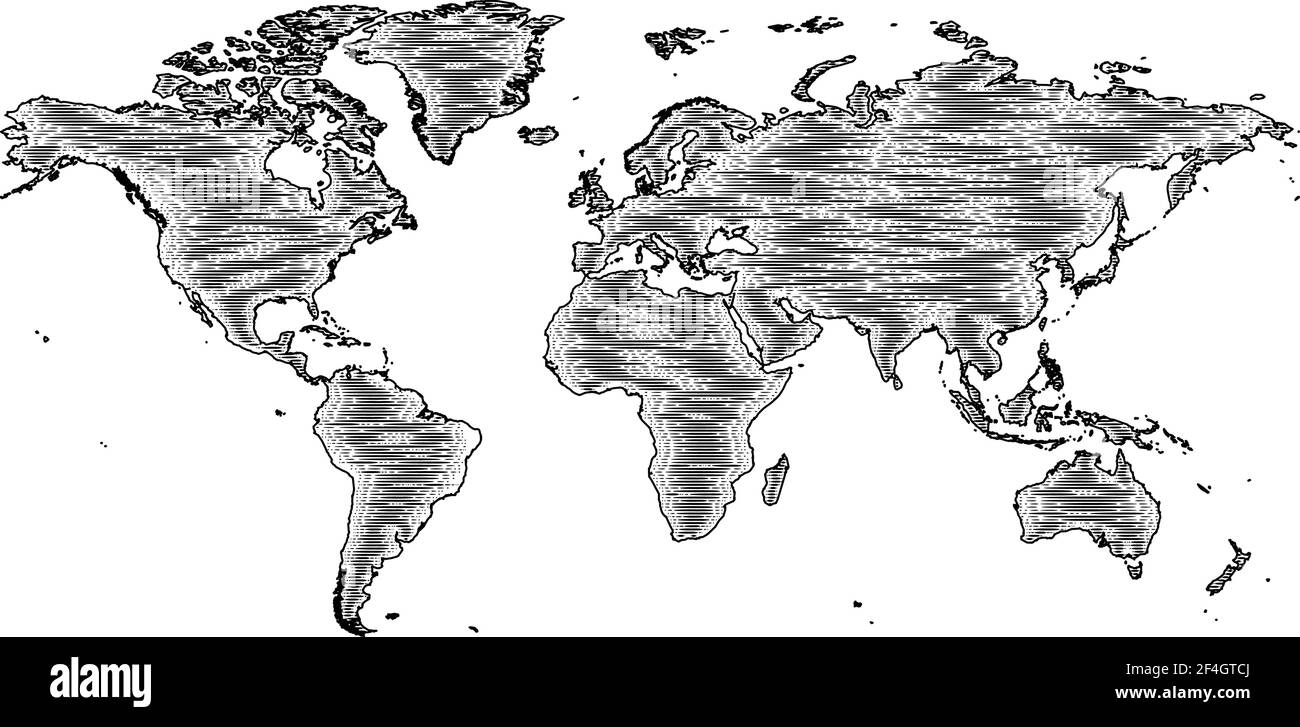 World Map Drawing Old Woodcut Engraved Style Stock Vector