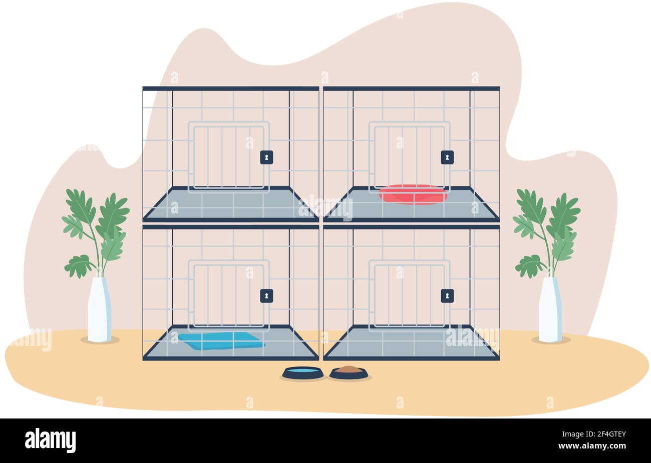 Veterinary cages 2D vector web banner, poster Stock Vector
