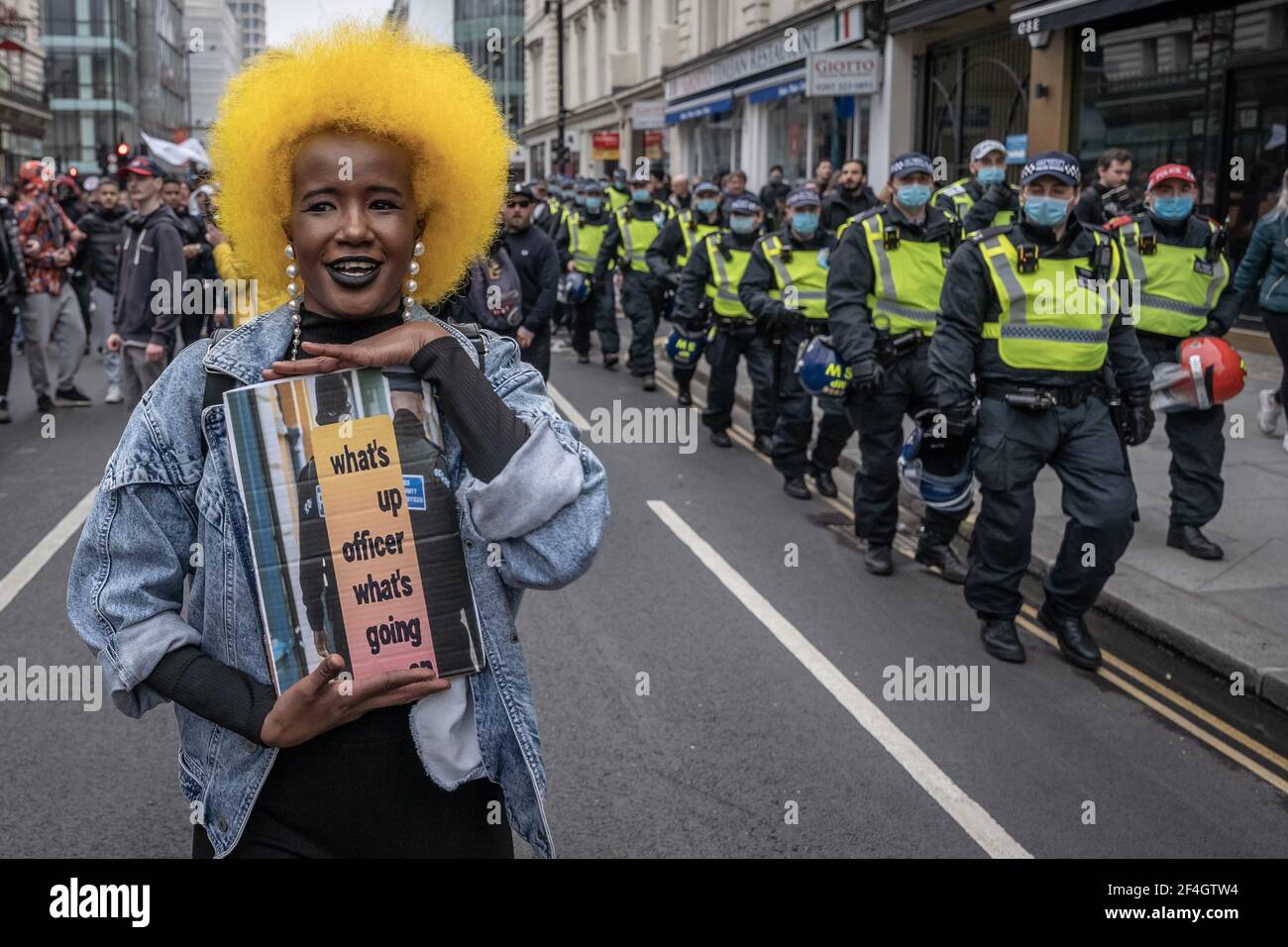 Coronavirus: Thousands of anti-lockdown demonstrators march under heavy police surveillance from Hyde Park to Westminster. London, UK. Stock Photo