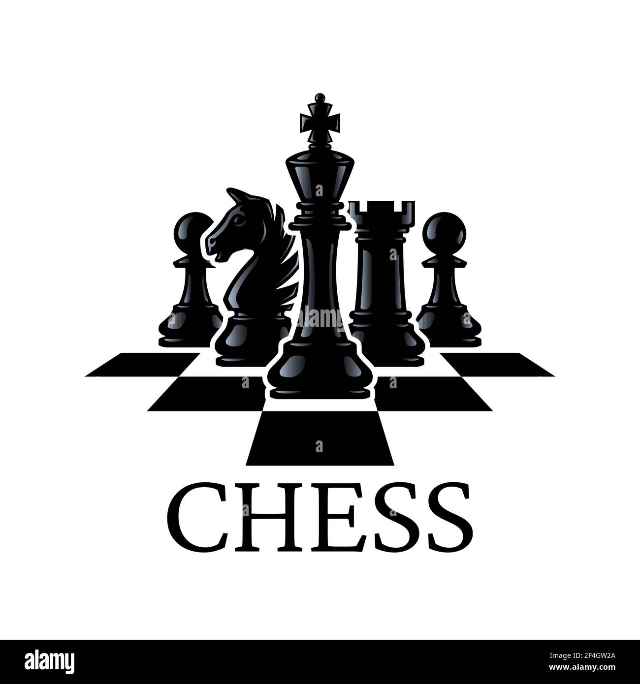 Chess pieces vector illustration. Chess Pieces: King, Knight, Rook, Pawns on a chessboard. Silhouettes of chess pieces. Isolated on a white background Stock Vector