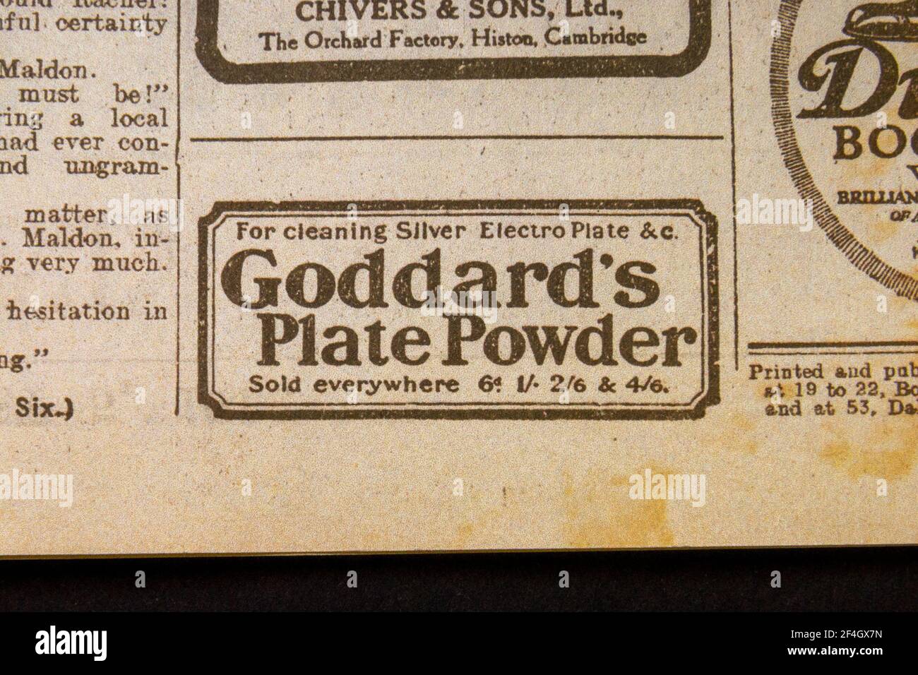 Advert for Goddard's Plate Powder in the Daily News & Reader newspaper on 5th Aug 1914. Stock Photo