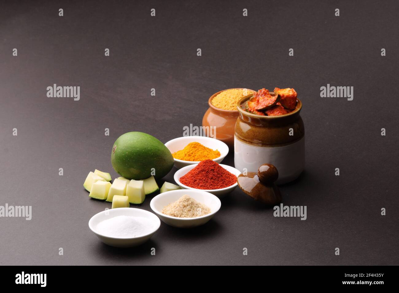 Homemade Mango Pickle Or m Ka Achar Kairi Loncha With Ingredients Stock Photo Alamy