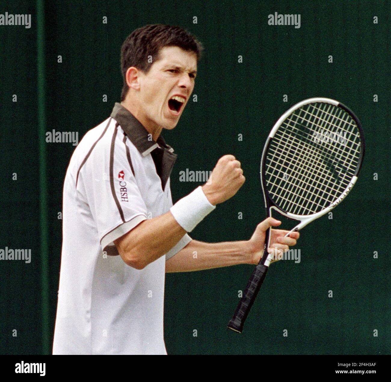 Tim Henman Wimbledon Tennis Championships June 1999fires himself up during his match against Jin Courier on centre court Stock Photo