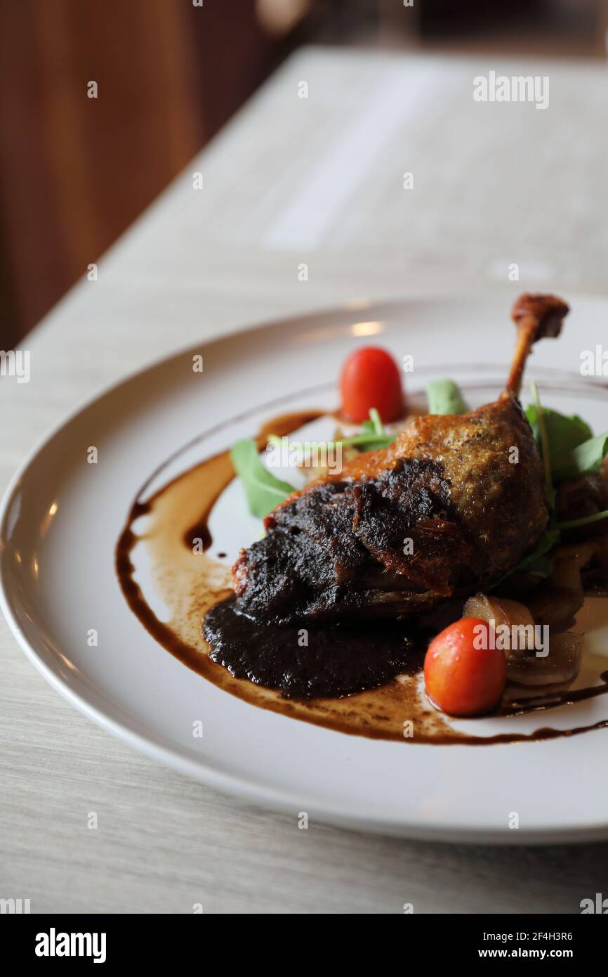 duck confit , Roasted Duck leg French food Stock Photo
