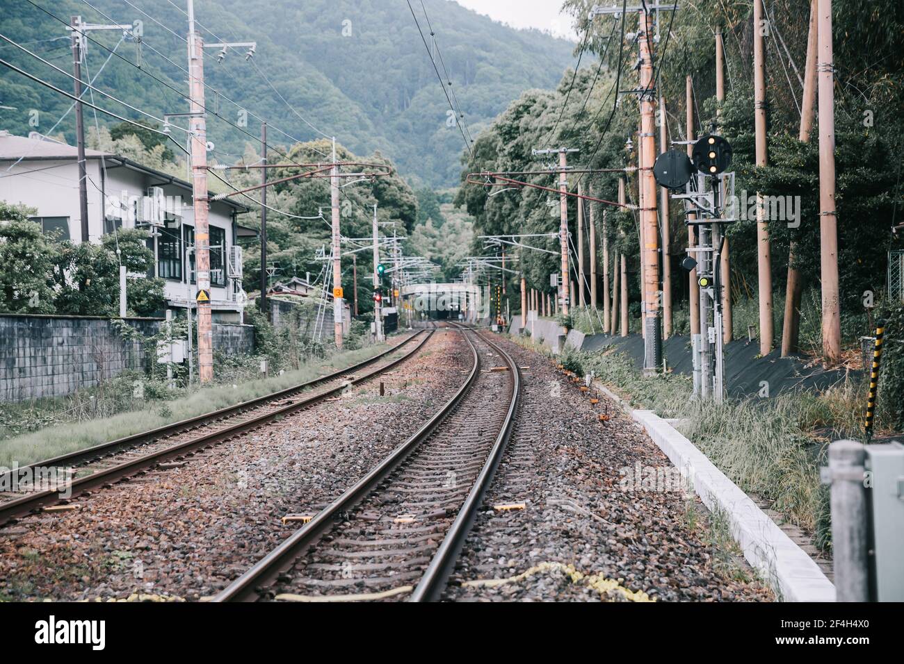 Japanese local railway and train station in film vintage style Stock ...