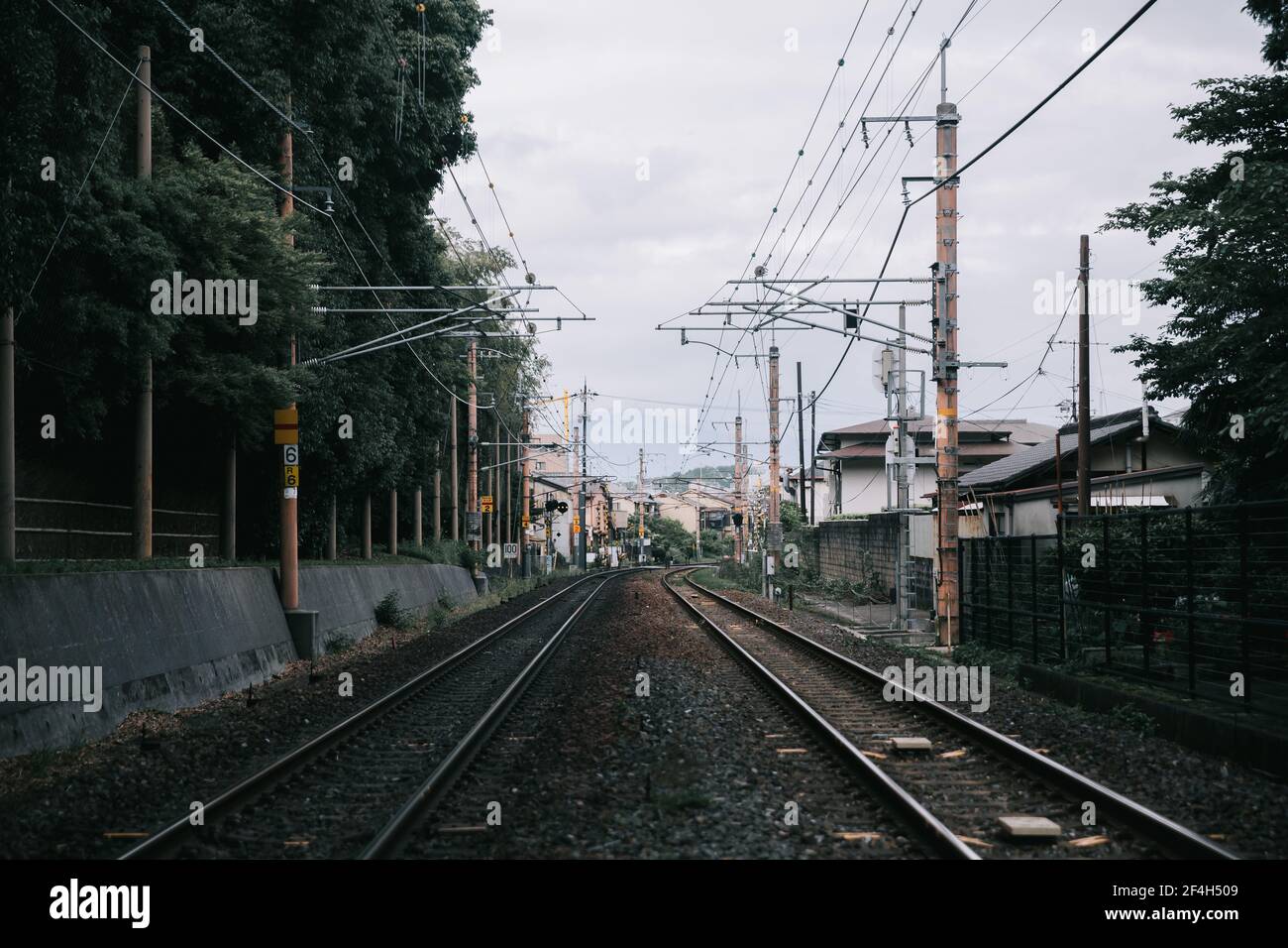 Japanese local railway and train station in film vintage style Stock ...