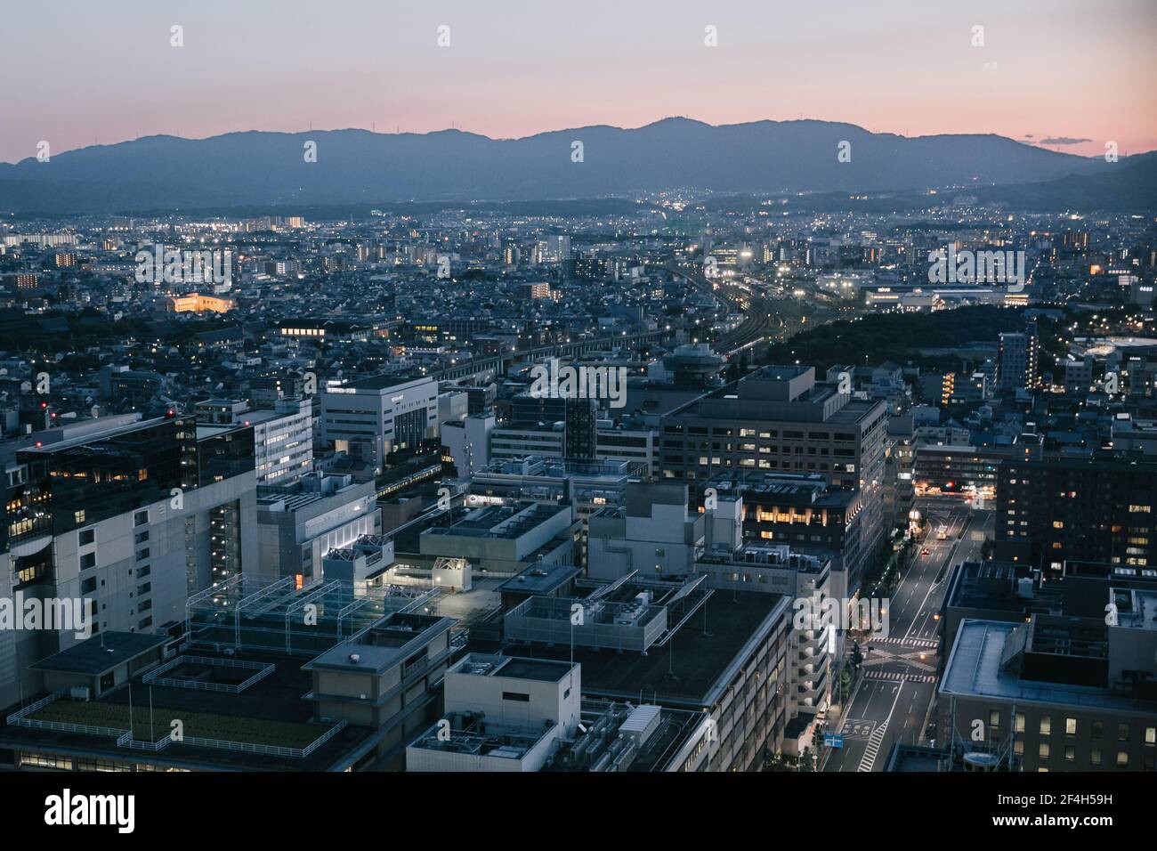 cityscape of Kyoto at night in film vintage style Stock Photo - Alamy