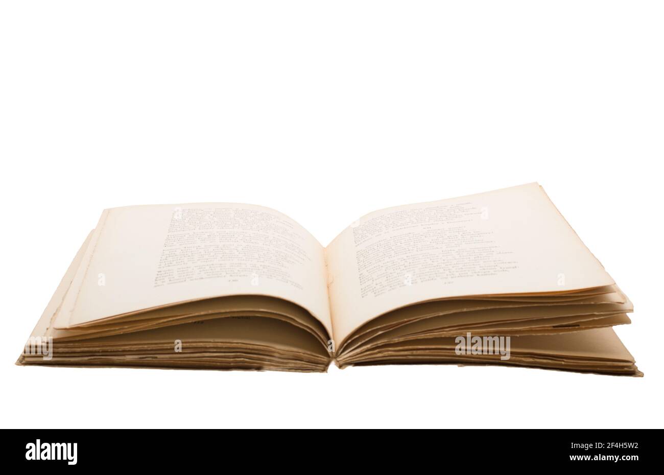 Open old book, isolated on white - VINTAGE. Stock Photo