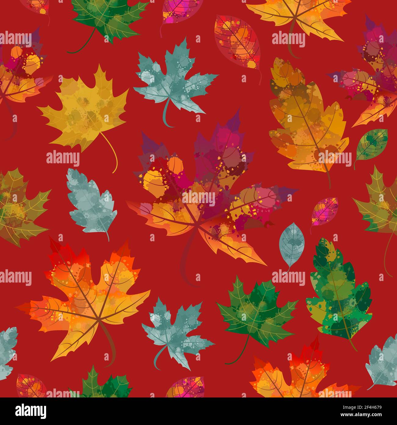 Vector Seamless Colorful, Watercolor Autumn, Fall Pattern. Hand drawn