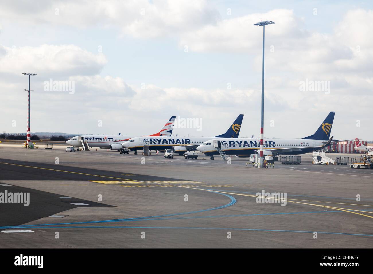 PRAGUE, CZECH REPUBLIC MARCH 14, 2020 Passenger planes of lowcost