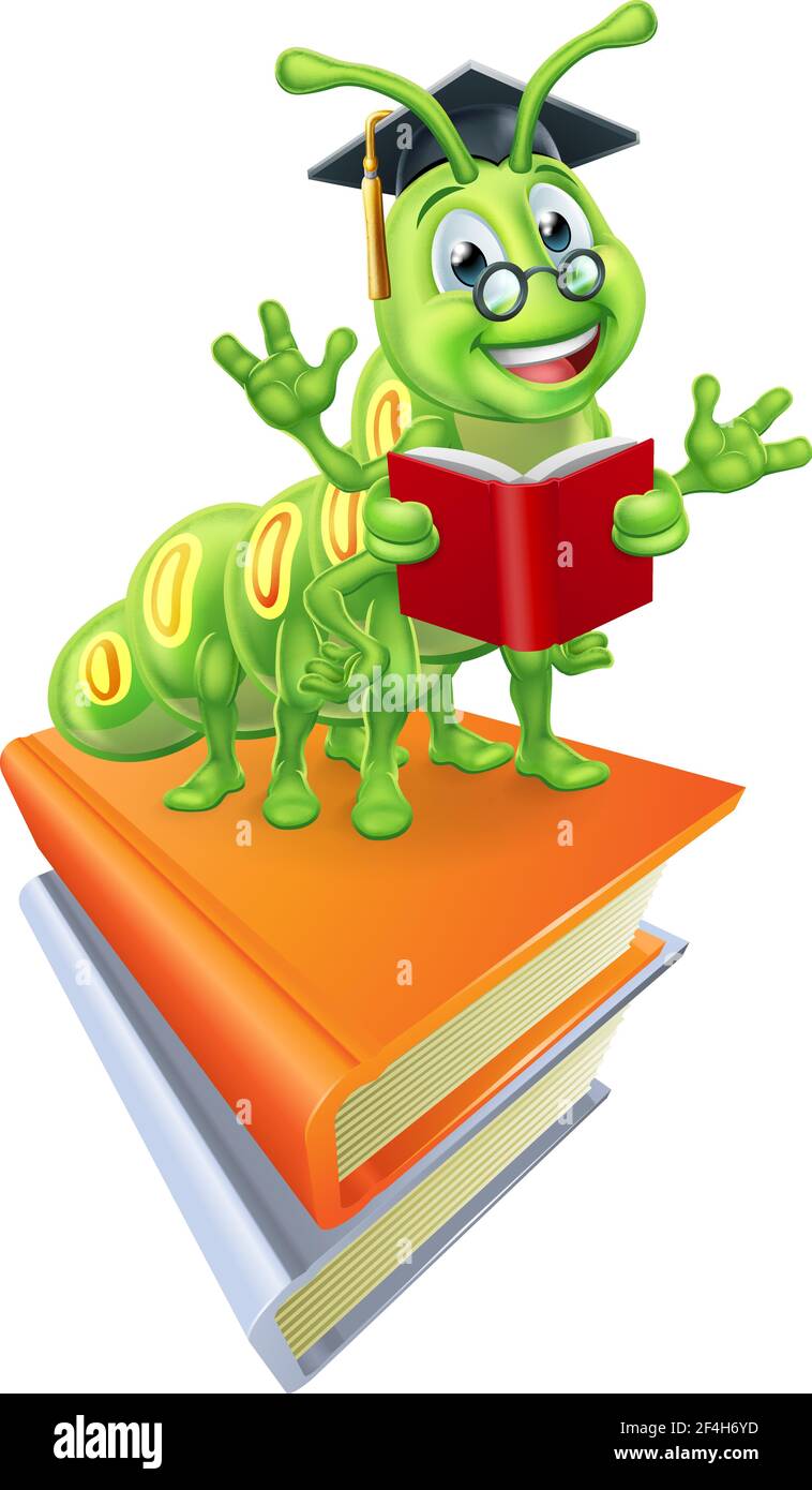 Book Worm Caterpillar Reading Cartoon Stock Vector