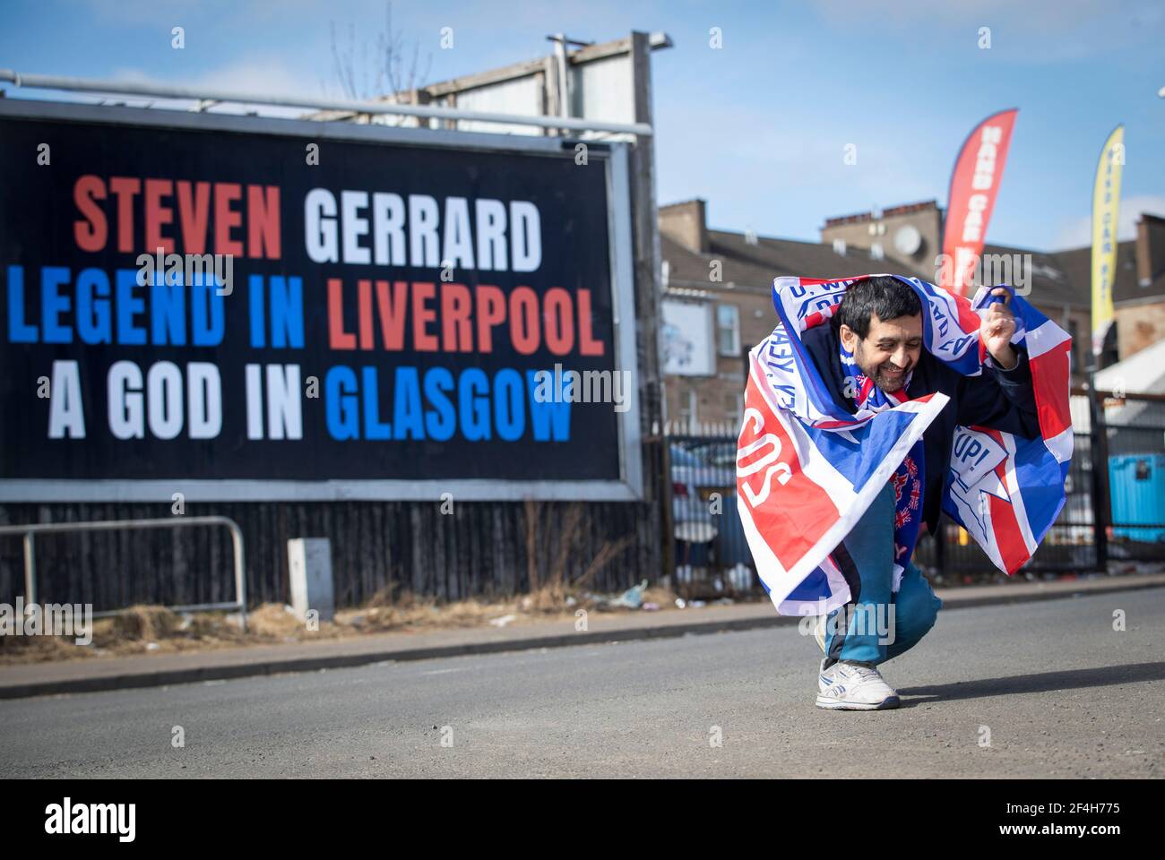 Abdul Rafiq Rangers Rangers fan Abdul Rafiq alongside a billboard near Celtic Park as ...