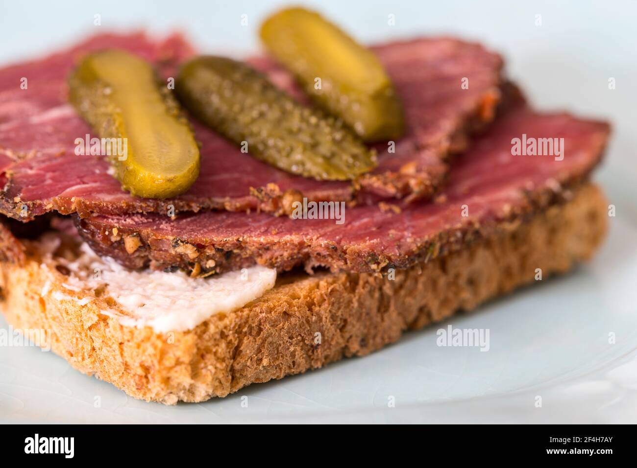 pastrami toast on rye toast bread Stock Photo Alamy