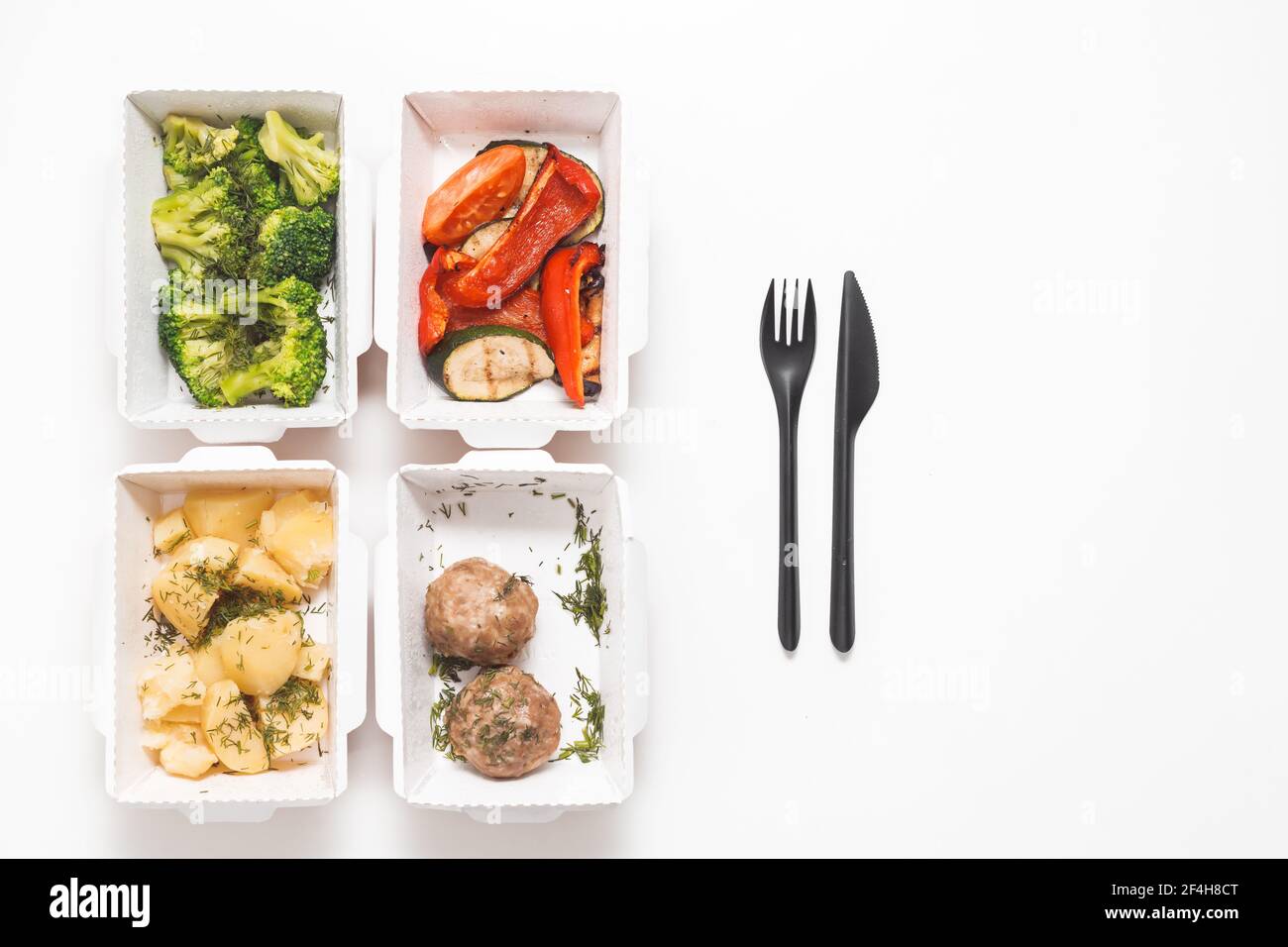 Daily food ration in containers. Delivery from restaurant, set of ...