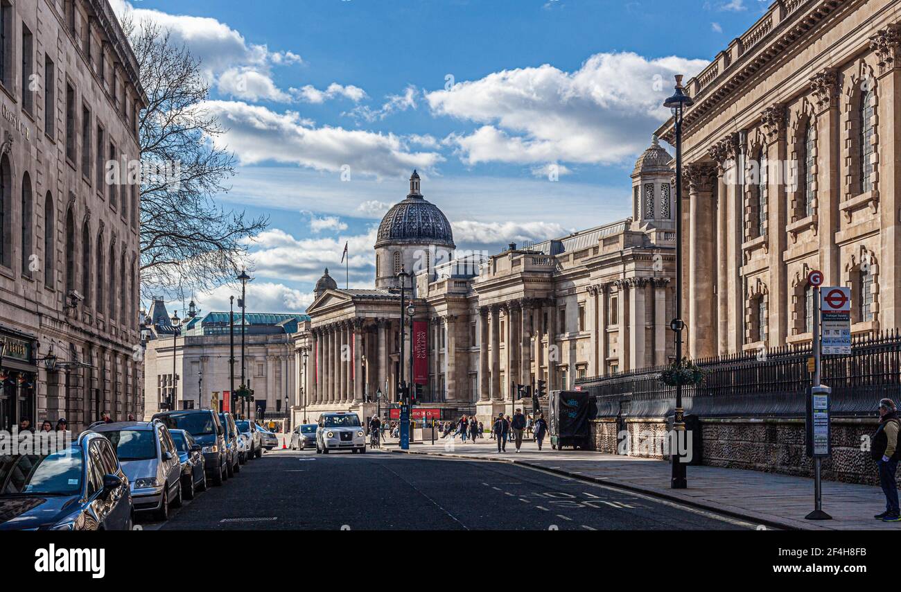 The National Gallery seen from Duncannon street, Central London WC2, England, UK. Stock Photo