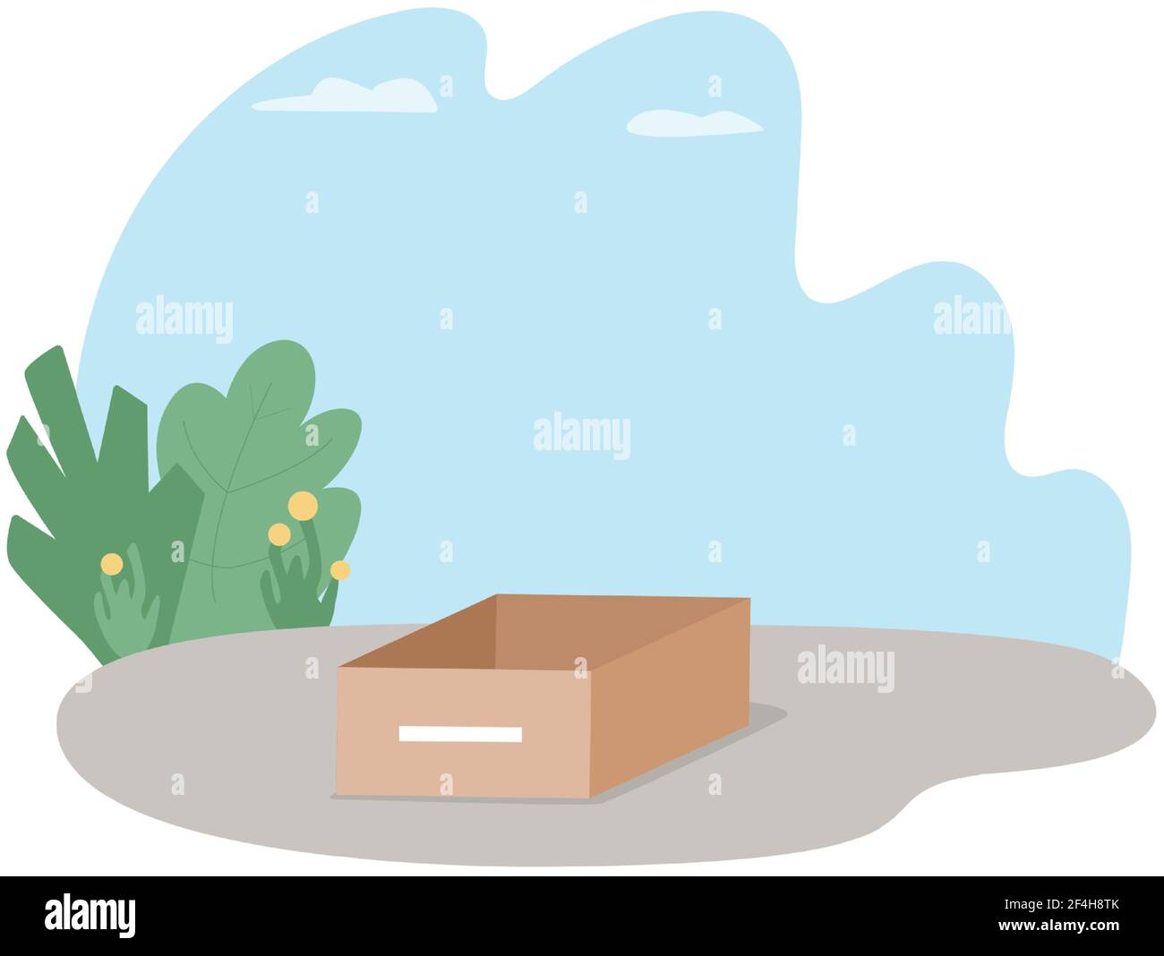 Cardboard box on street 2D vector web banner, poster Stock Vector Image