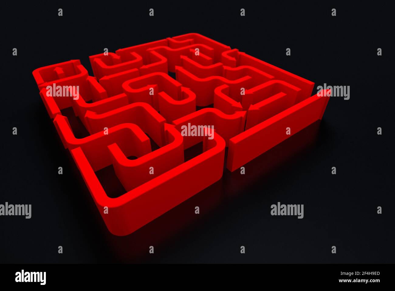 An Elevated view of Red Arrows Maze. 3D Rendering Stock Photo