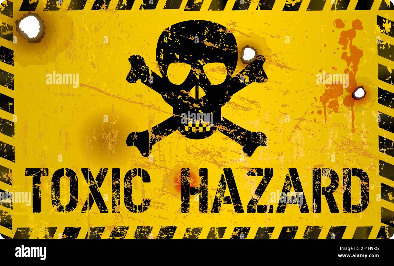Toxic materials hazard warning sign with skull and bones,grungy and distressed, vector illustration Stock Vector