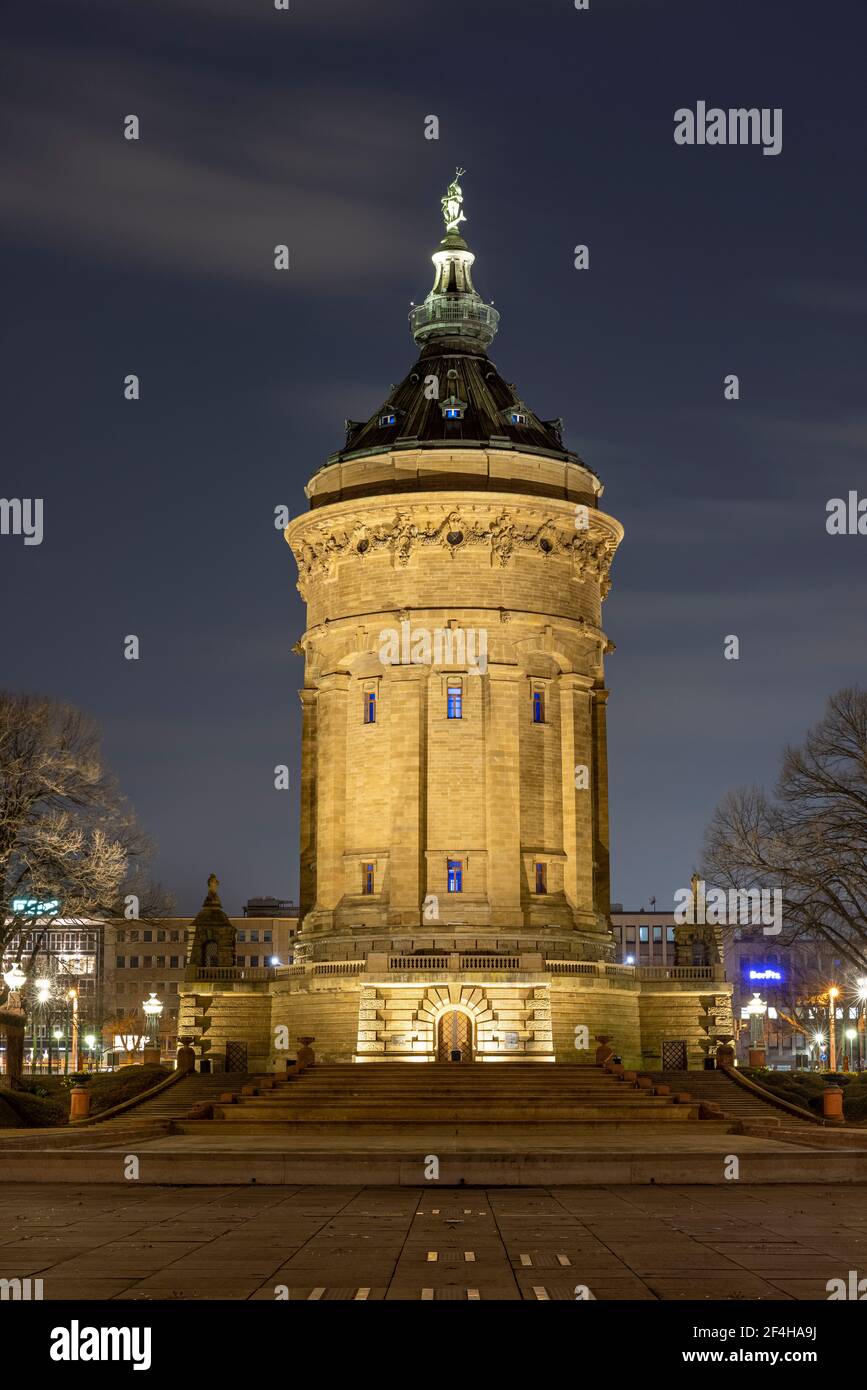 Old water tower downtown Mannheim, Germany, is one of most photographed
