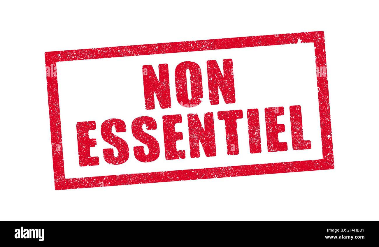 Vector illustration of the French word Non Essentiel (Not essential in English) in red ink stamp Stock Vector