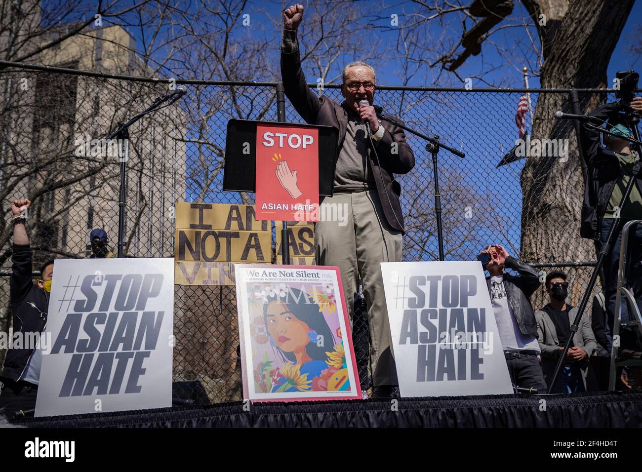 New York City, USA. 20th Mar, 2021. Senate Majority Leader Chuck Schumer (D-NY) speaks during a Stop the Hate rally in Chinatown in New York City, USA. Credit: Chase Sutton/Alamy Live News Stock Photo