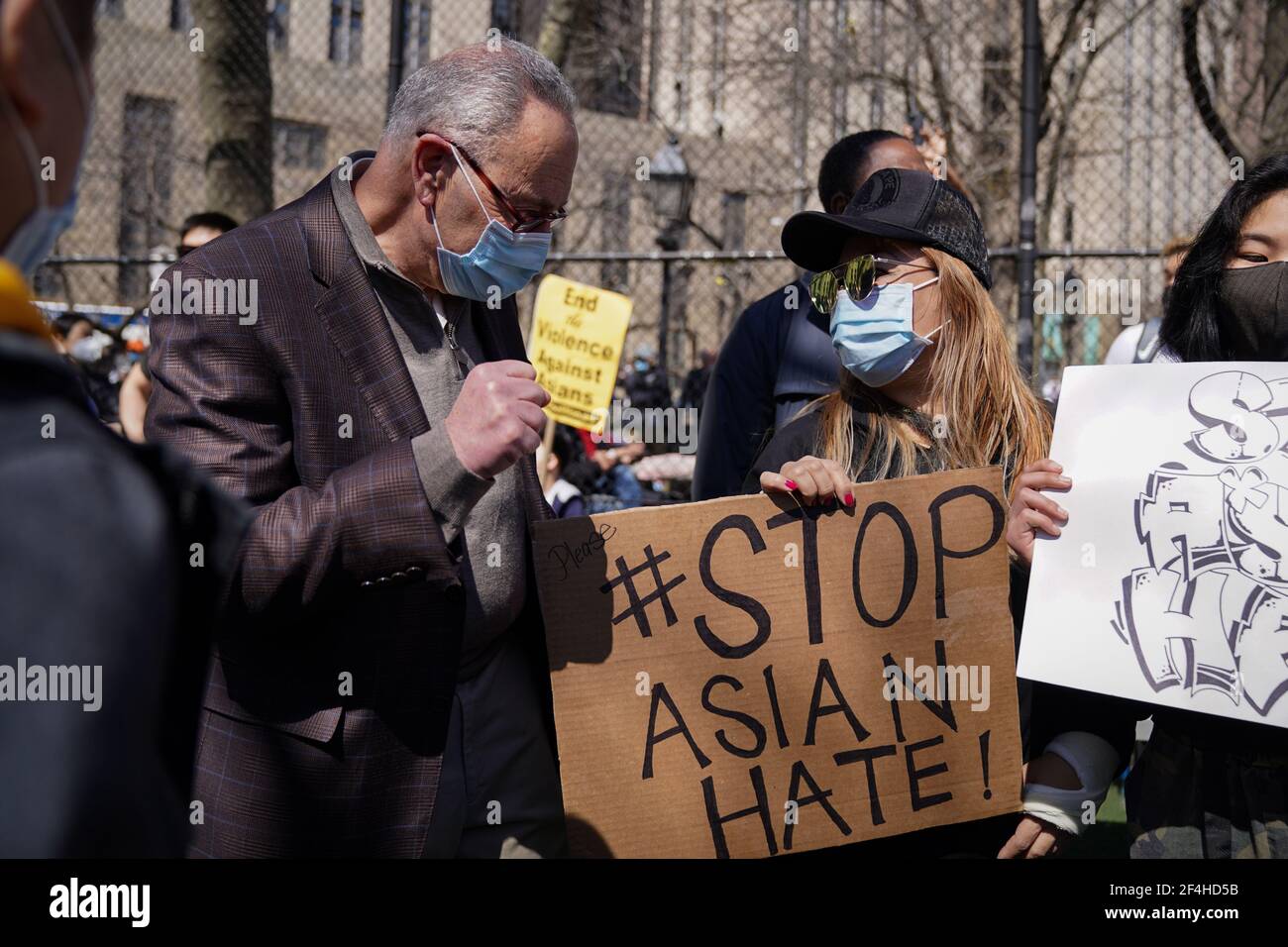 New York City, USA. 20th Mar, 2021. Senate Majority Leader Chuck Schumer (D-NY) poses for a picture before a Stop the Hate rally in Chinatown in New York City, USA. Credit: Chase Sutton/Alamy Live News Stock Photo