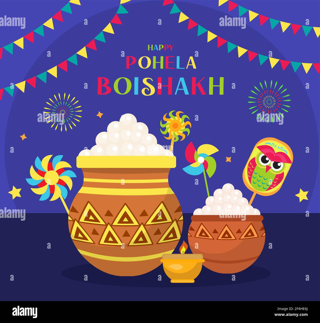 Happy Pohela Boishakh greeting card. Bengali New Year template for your design. Vector Illustration Stock Vector