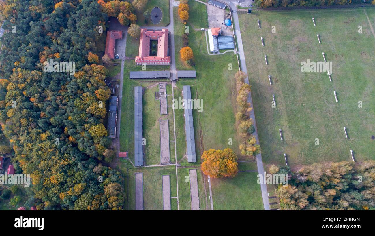 Aerial drone view of Stutthof concentration camp, Poland Stock Photo