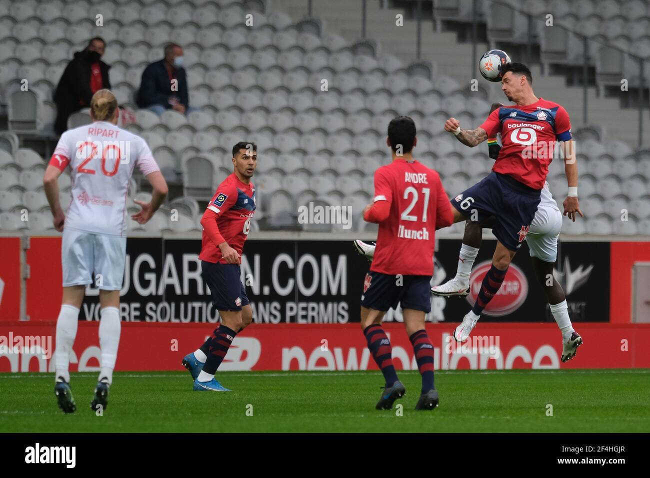 Villeneuve d'Ascq, France. 21st Mar, 2021. Lille Defender JOSE MIGUEL DA ROCHA FONTE in action during the French championship soccer Ligue 1 Uber Eats Lille against Nimes Olympique at Pierre Mauroy Stadium - Villeneuve d'Ascq.Nimes won 2:1 .With this defeat Lille loses first place in the championship to the benefit of Paris Saint Germain Credit: Pierre Stevenin/ZUMA Wire/Alamy Live News Stock Photo