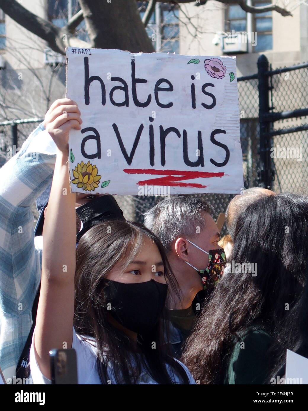 New York, New York, USA. 21st Mar, 2021. Members and supporters of the Asian-American community attend a ''rally against hate'' at Columbus Park in New York City. Three massage parlors around Atlanta were targeted March 16, 2021, and a 21-year-old suspect was arrested. Robert Aaron Long faces eight counts of murder and one charge of aggravated assault. Credit: Debra L. Rothenberg/ZUMA Wire/Alamy Live News Stock Photo