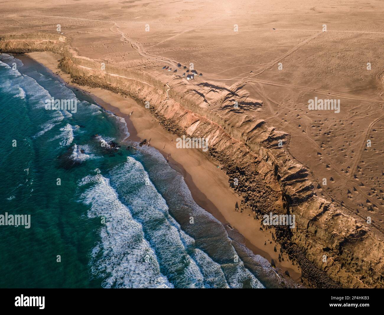 Playa del Aguila beach aerial shot in Fuerteventura, Canary islands Stock Photo