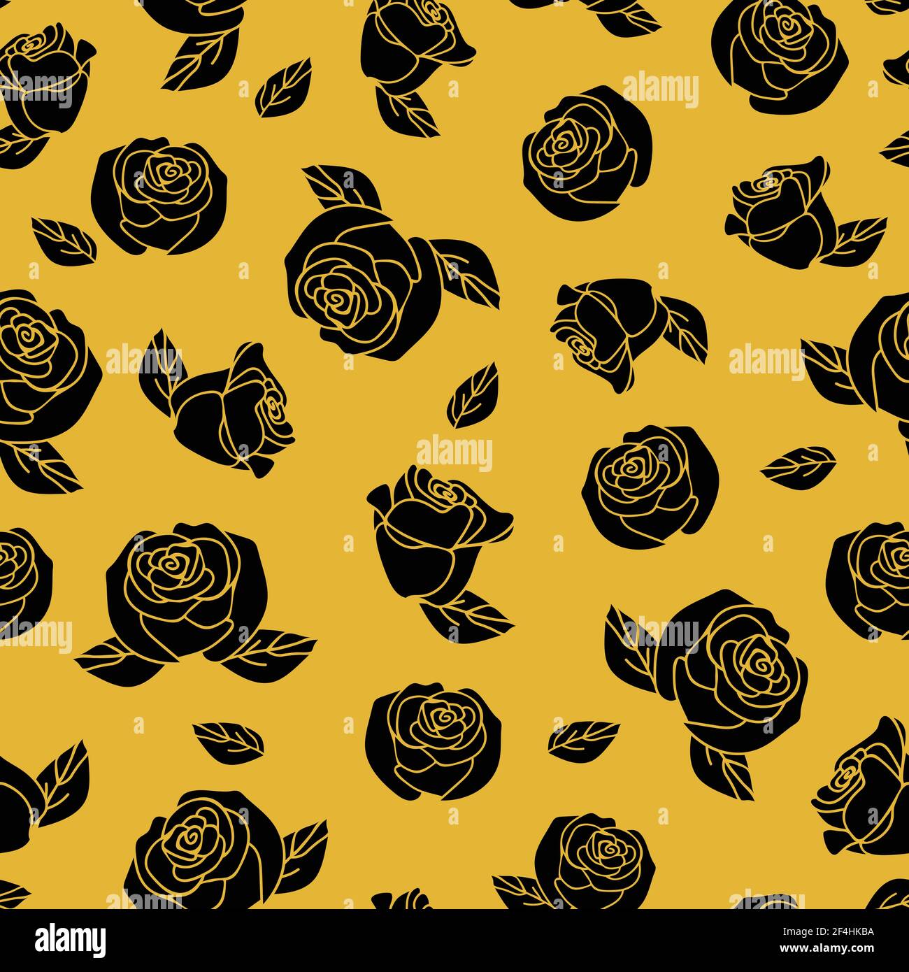 Seamless vector pattern with black roses on yellow background. Simple ...
