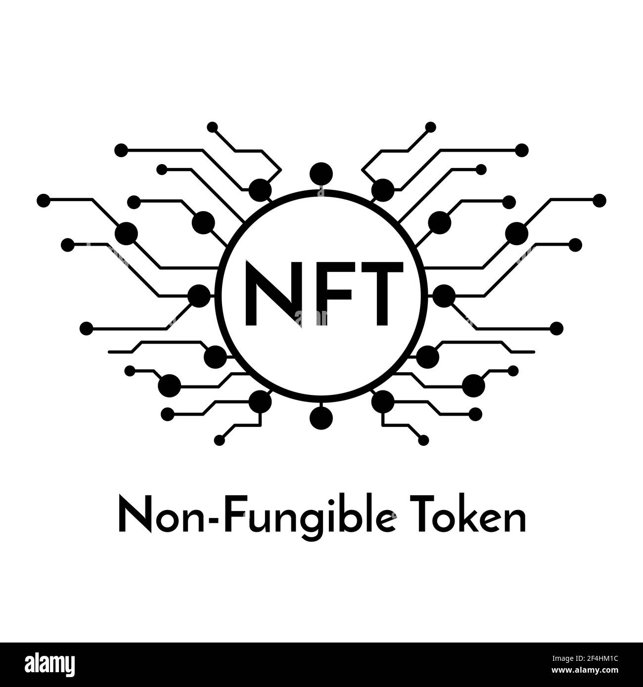 Black micro chip sign with text NFT non fungible token, cryptocurrency banner Stock Vector