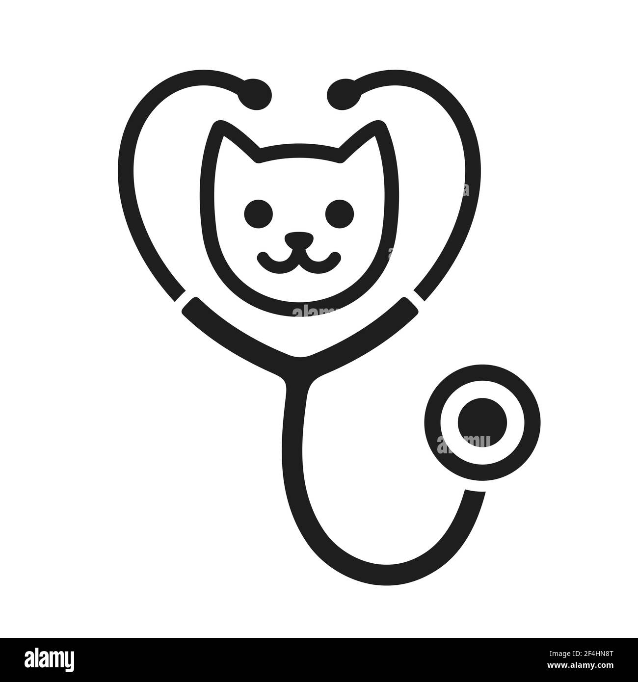 Stethoscope silhouette with cat face icon. Veterinary clinic logo, isolated vector illustration. Stock Vector