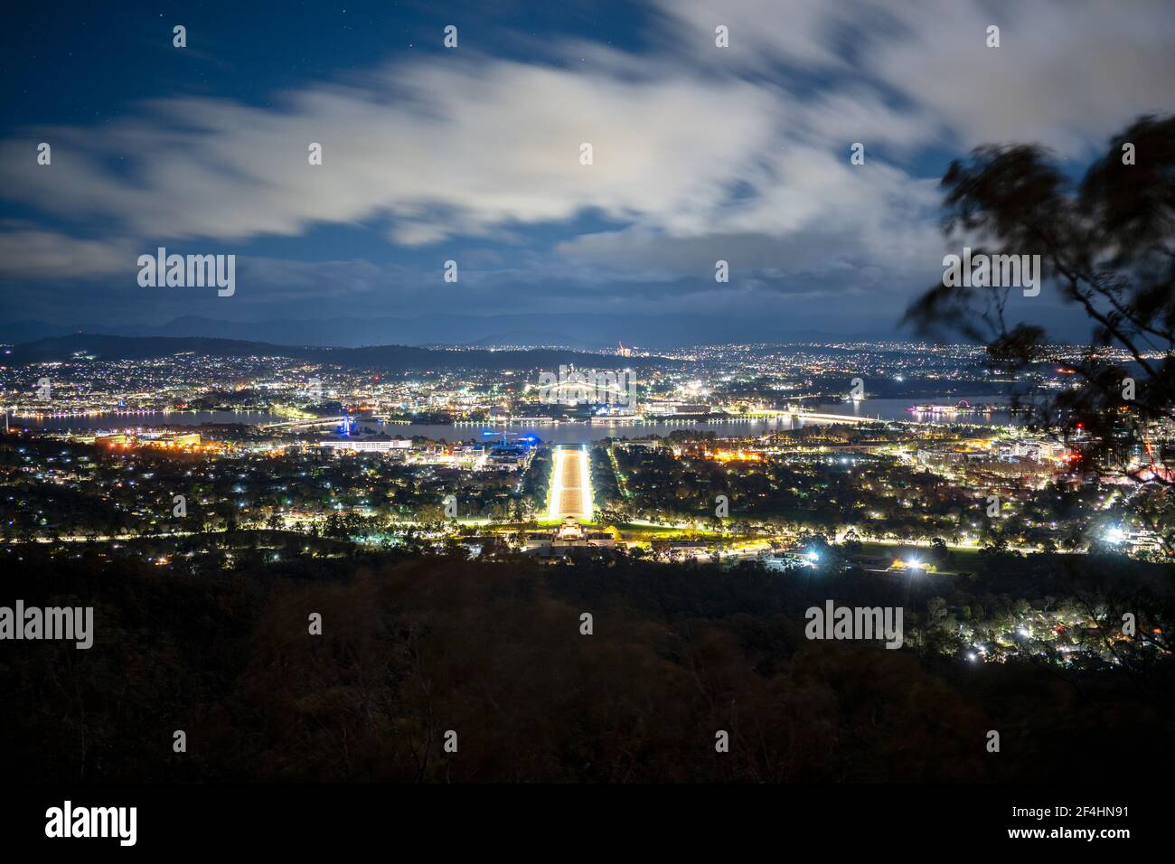 View of Canberra during a cloudy night and long exposure shot of the quiet life Stock Photo