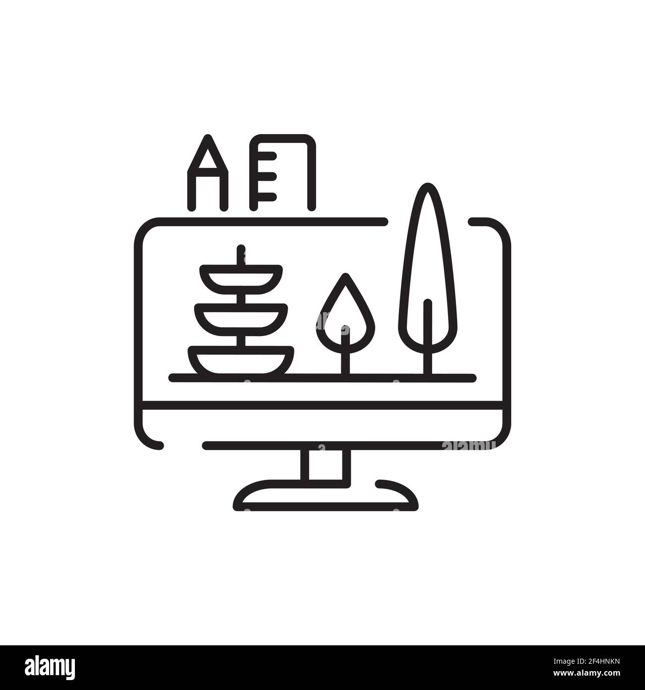 Landscape design black line icon. Pictogram for web page, mobile app, promo. Editable stroke. Stock Vector